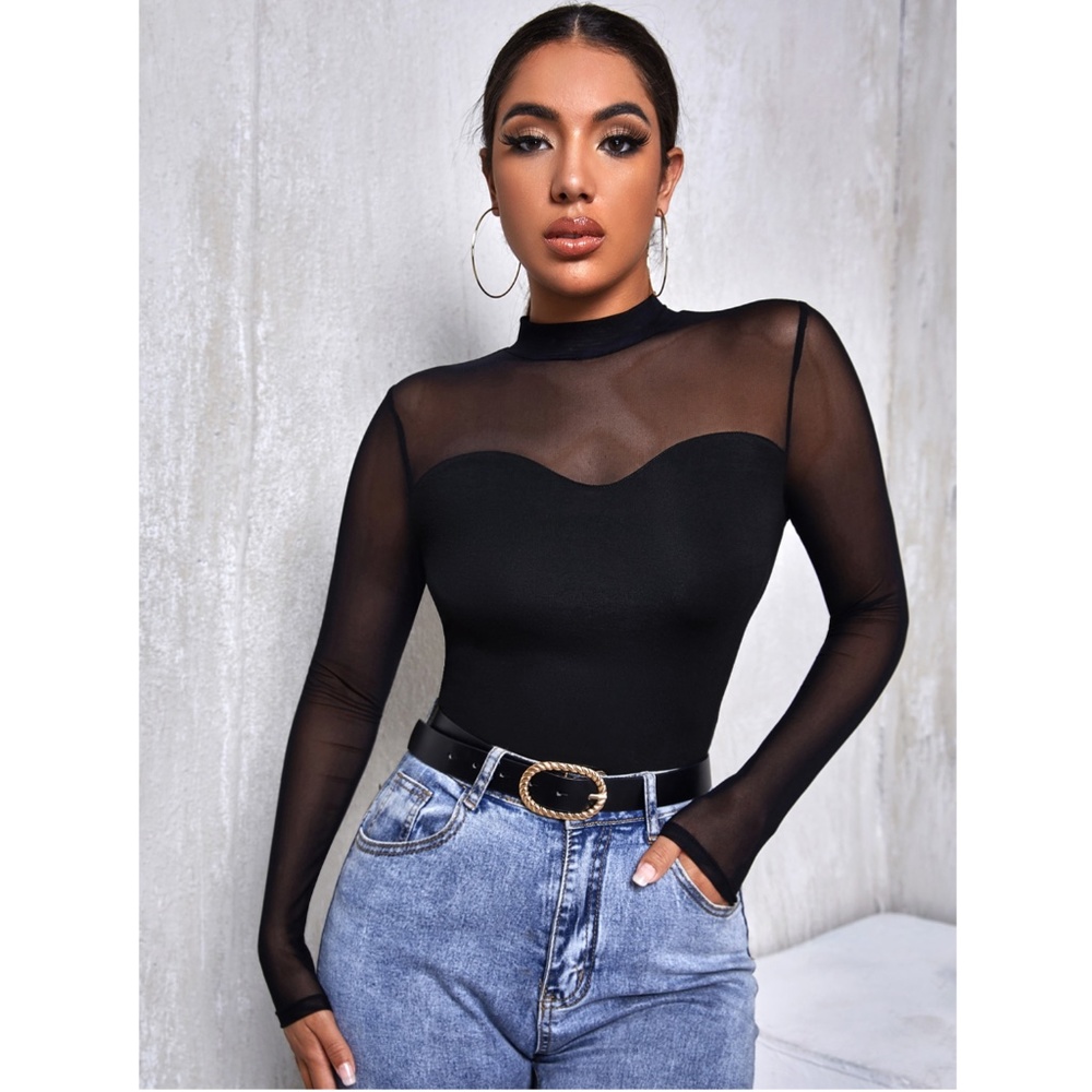 Rouge! Black Sheer Long Sleeve Top